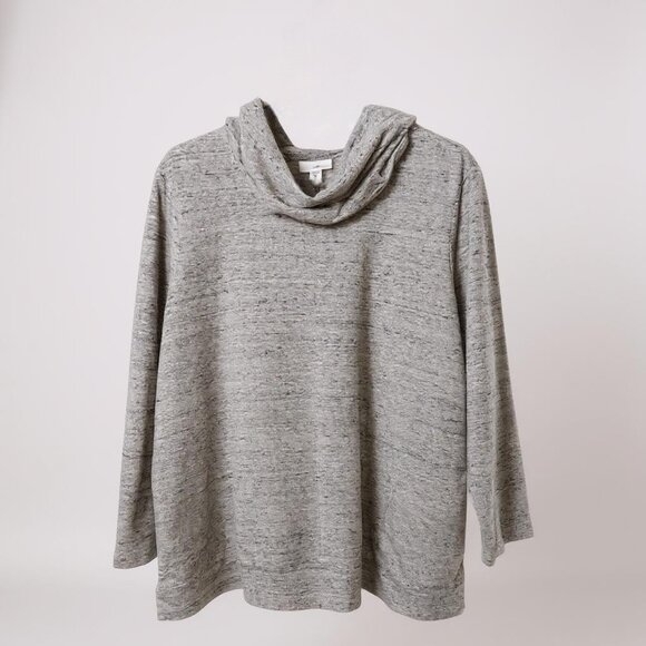 J. Jill Women's Petite XL Cowl Neck Tunic Gray Marled Pockets Sweatshirt - Picture 1 of 7